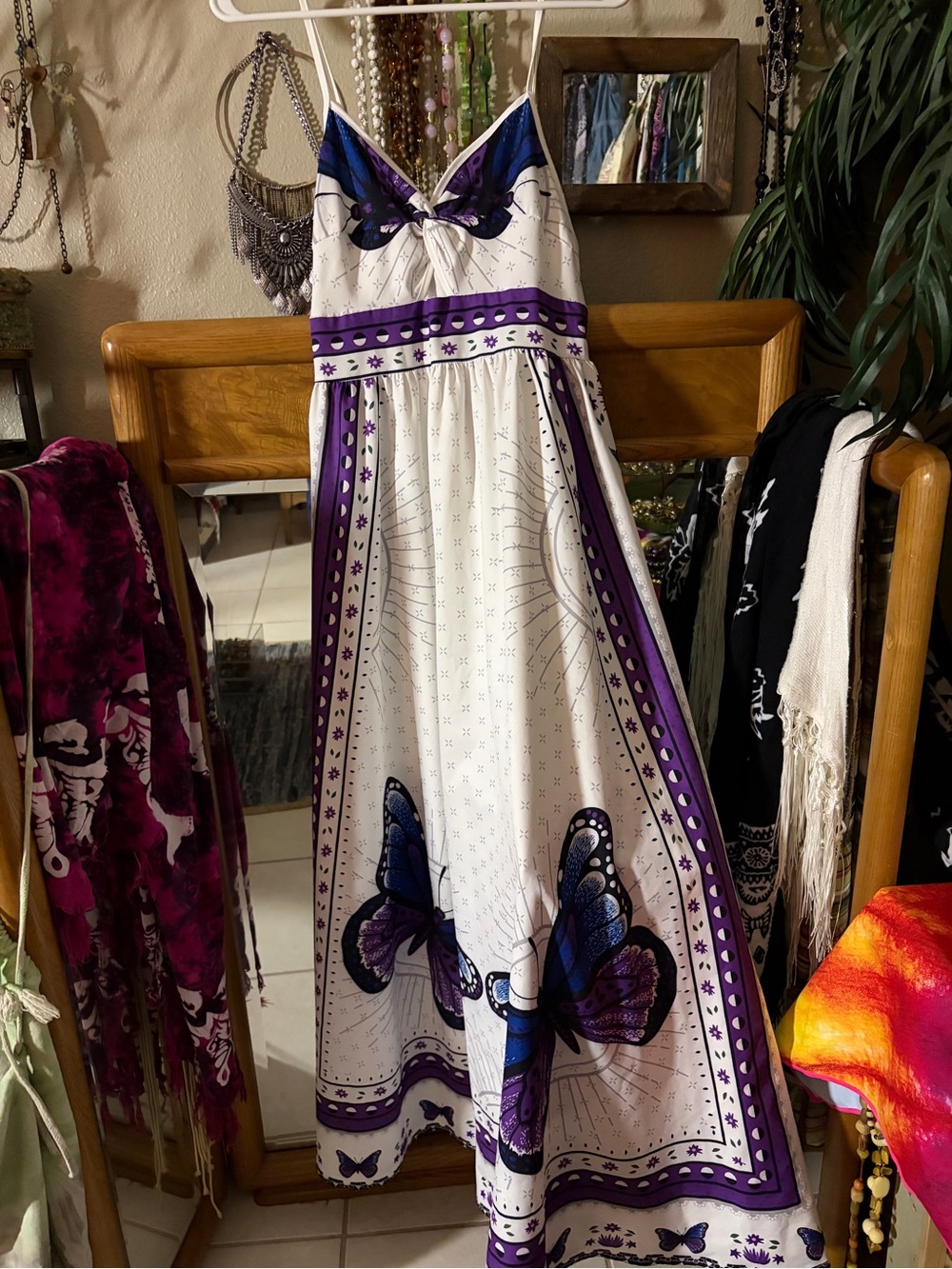 White & Purple Butterfly Print Maxi Dress - Brand Unspecified
